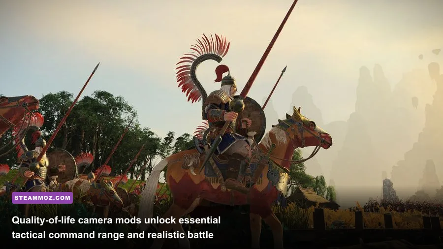 Tactical bird eye overhead battle camera view in Total War