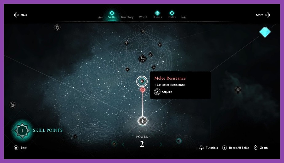 UI menu showing the skill respec option in Valhalla