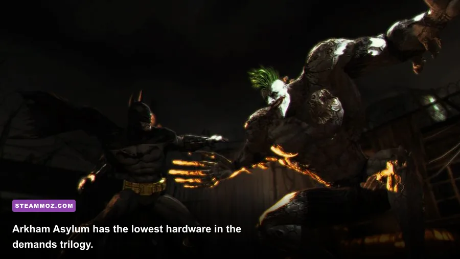 Batman fighting enemies inside Arkham Asylum