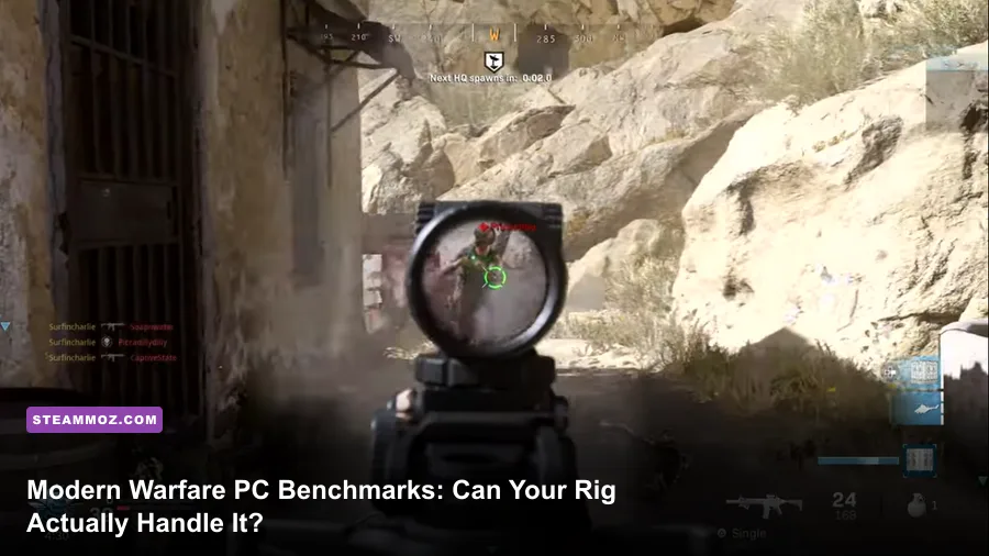 Modern Warfare PC combat gameplay showing high detail weapon textures and dynamic lighting