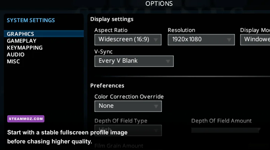 A Long Way Down PC graphics settings menu
