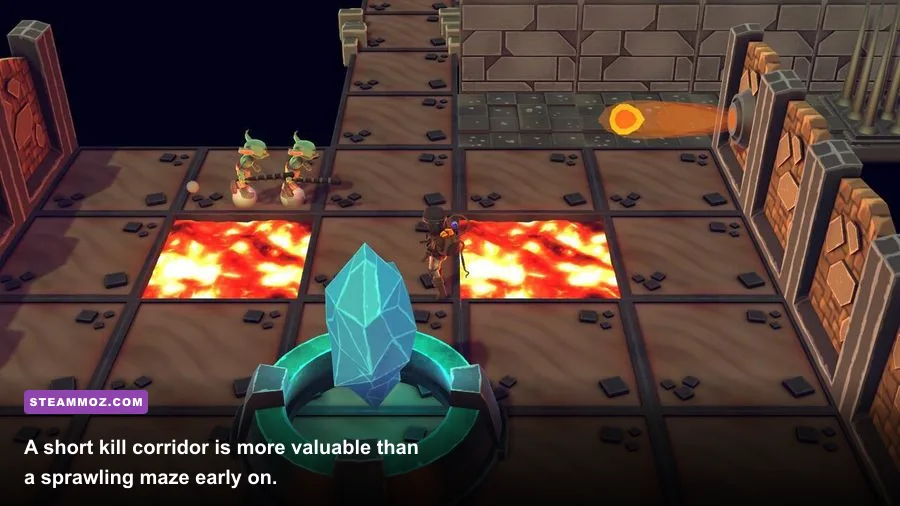 Dungeons 4 defensive corridor using traps and dungeon doors