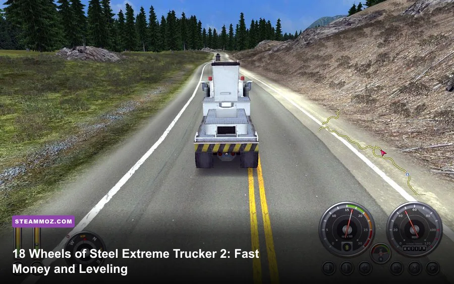 18 Wheels of Steel Extreme Trucker 2 truck driving through a mountainous highway