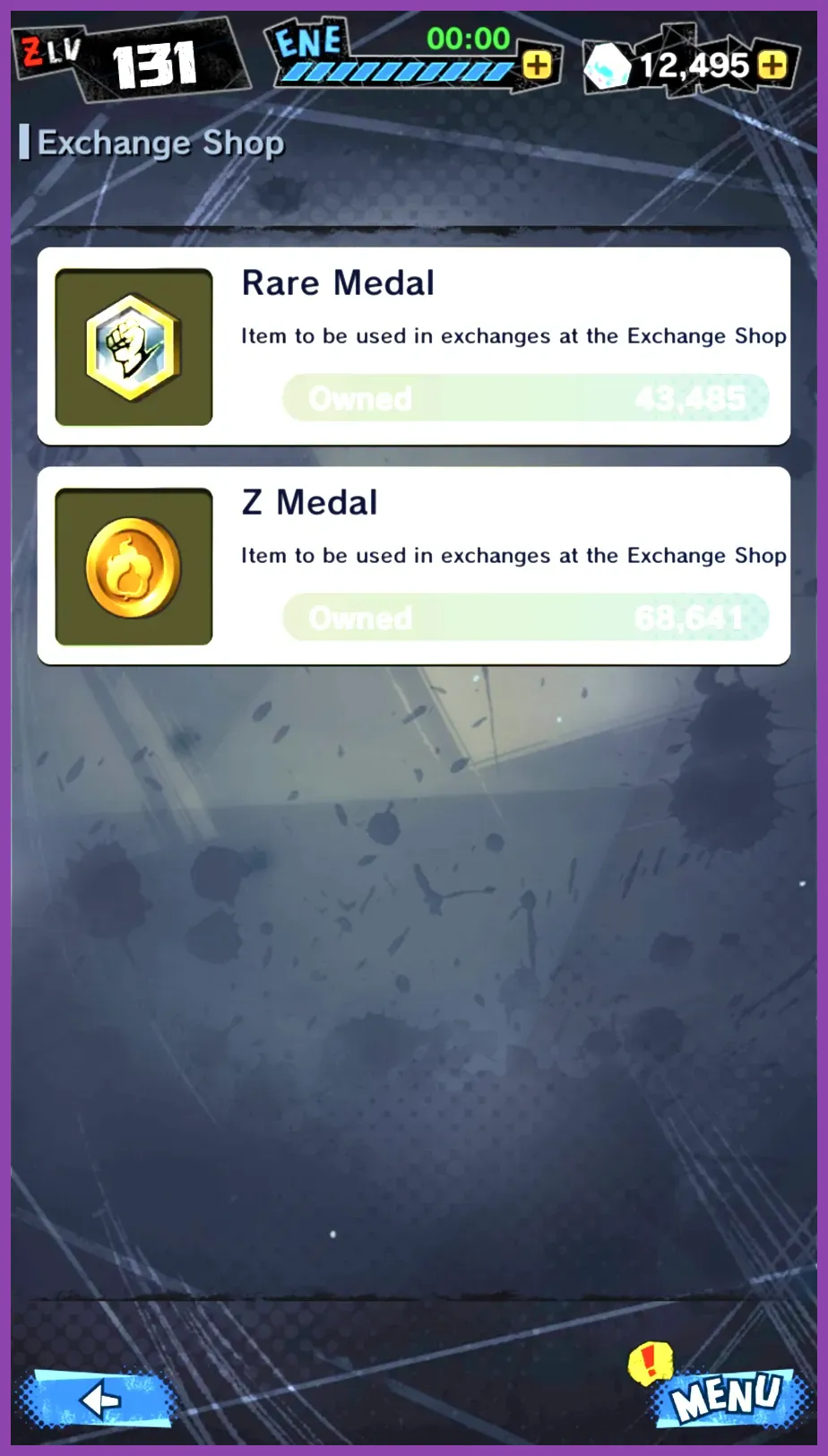 Dragon Ball Legends Rare Medal and Z Medal Exchange interface