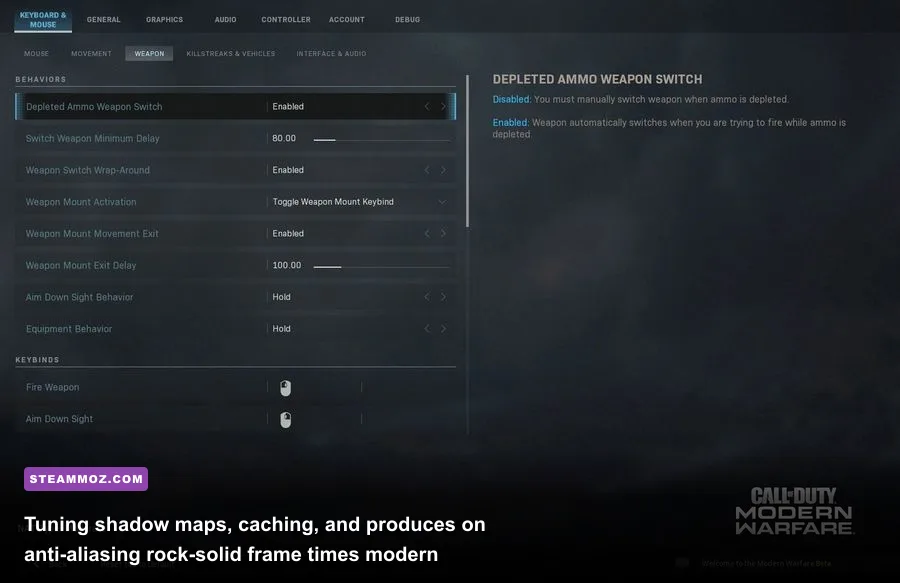 Call of Duty Modern Warfare PC graphics settings interface showing rendering options
