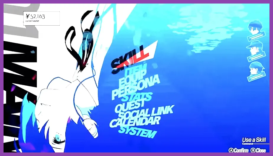 Character equipment menu in Persona 3 Reload