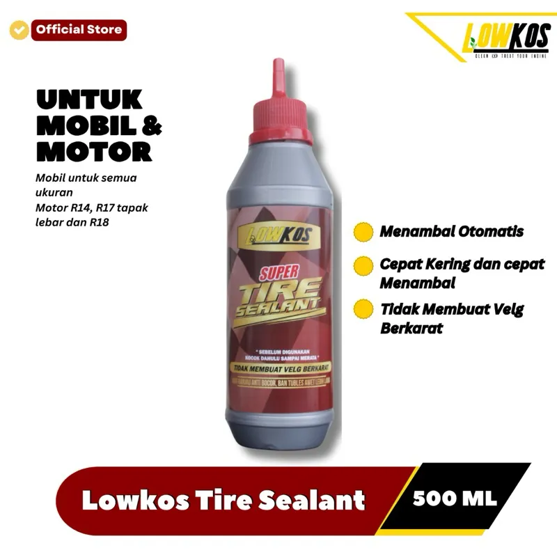 Tire Sealant Cairan Penambal Ban Otomatis Lowkos 500 ML Cairan Tubless
