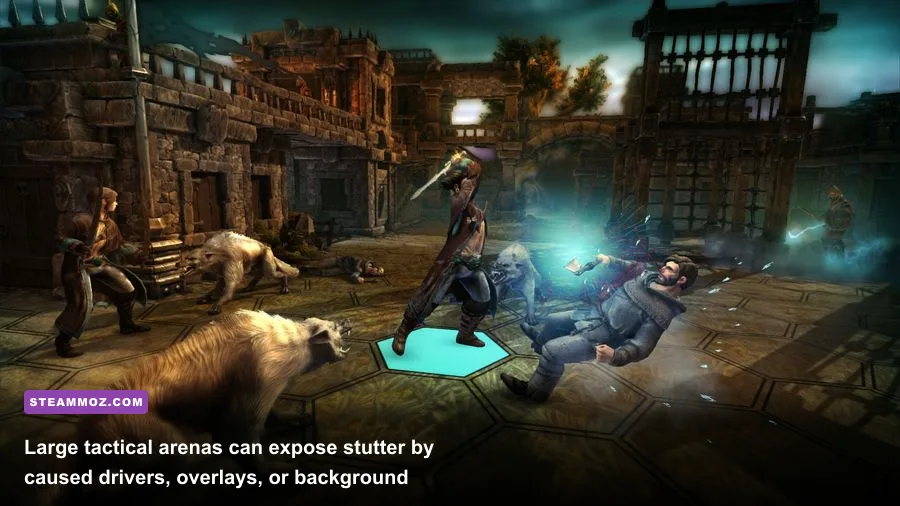 Blackguards 2 tactical combat arena with party members and enemy units
