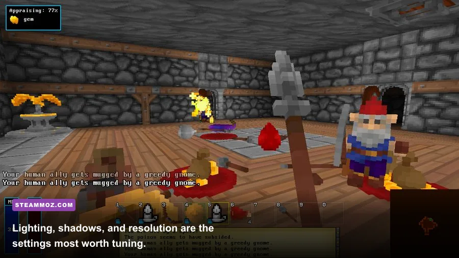 Barony pixel-art dungeon with torches traps and monsters