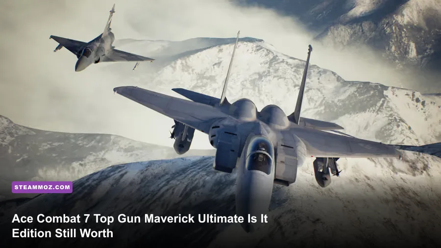 F-14A TGM fighter jet flying through clouds in Ace Combat 7 Top Gun Maverick