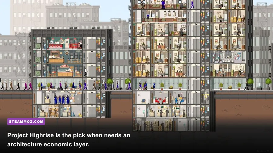 Project Highrise skyscraper with apartments offices and management simulation interface