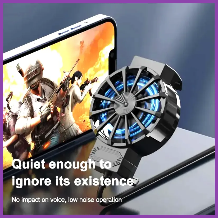 Player using PUBG Mobile while a smartphone is connected to a USB-C charger and cooling fan
