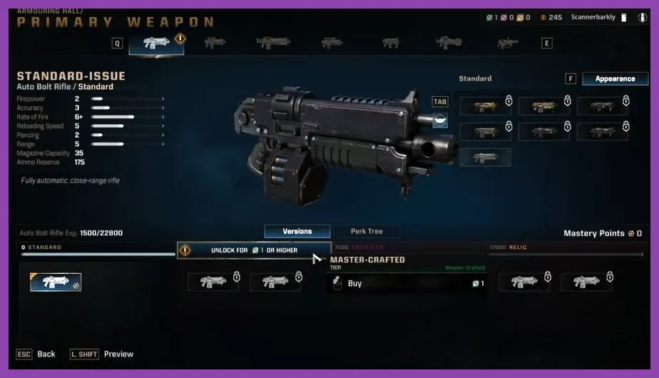 Space Marine 2 armory data weapon upgrade station