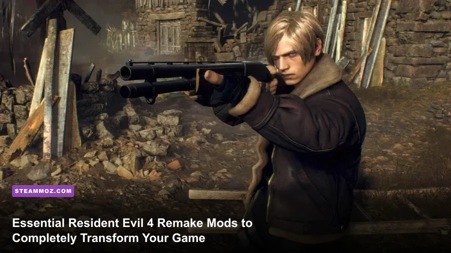 Leon S. Kennedy aiming his handgun in the village in Resident Evil 4 Remake on PC