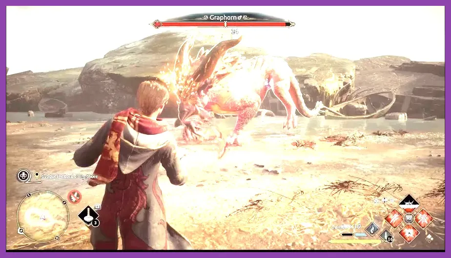 Fighting the Graphorn boss Lord of the Mountain in Hogwarts Legacy