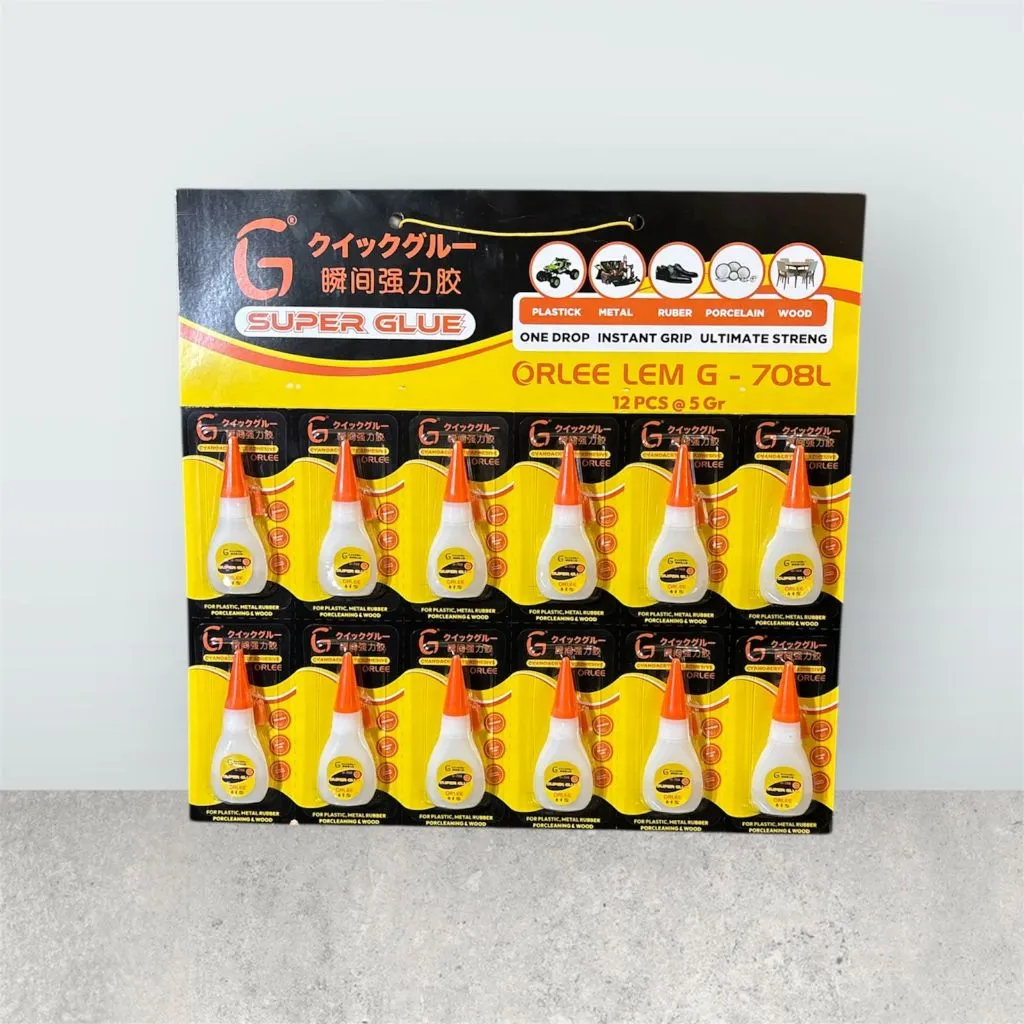 Grosir 1 Renceng isi 12 Pcs Pack Lem G Korea Orlee Instant Botol Lem Setan Super Kuat Glue Plastik Karet Besi Metal Logam Porcelain Kayu Sepatu Kulit Tas Mainan Untuk Semua industri Rumah Cepat Kering industri Cynoarcrylate Adhesive Kecil Simple 708L 5gr - Gambar 3