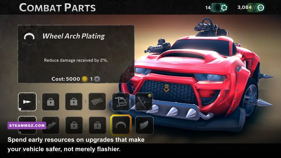Gearshifters vehicle upgrade screen showing weapons and equipment