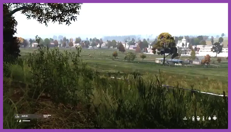 Player navigating a dense Chernarus town in DayZ