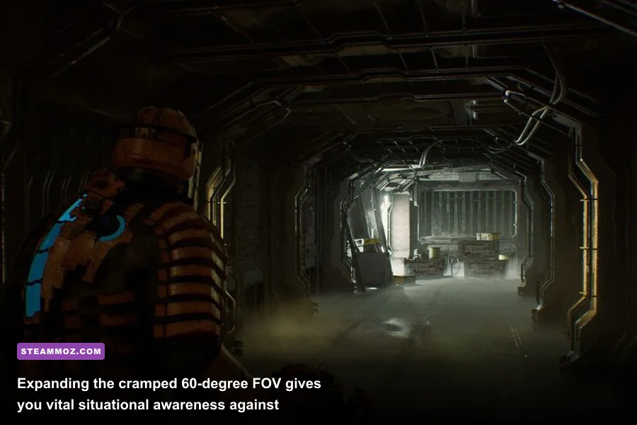 Dead Space widescreen mod showing wider field of view behind Isaac Clarke