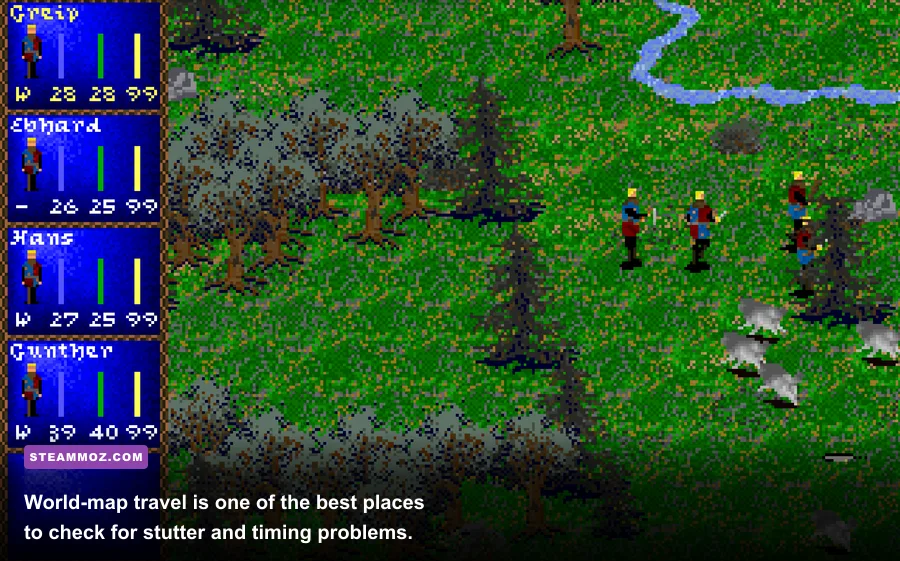 Darklands adventuring party traveling across the world map