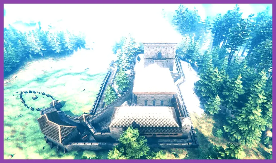 Valheim Ashlands Fortress exterior with lava surroundings