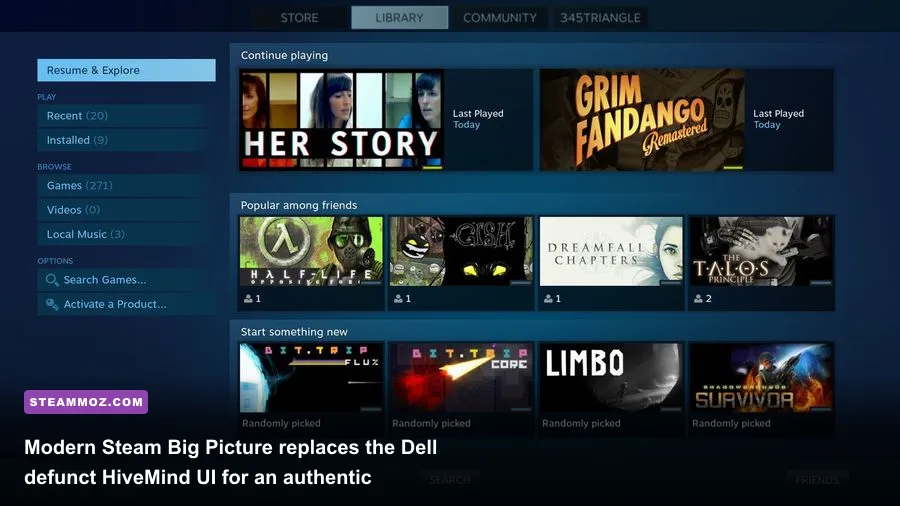 Steam Big Picture mode running on a high-definition television screen