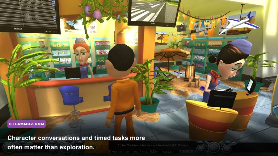 Airline Tycoon 2 tycoon character interacting with airport staff
