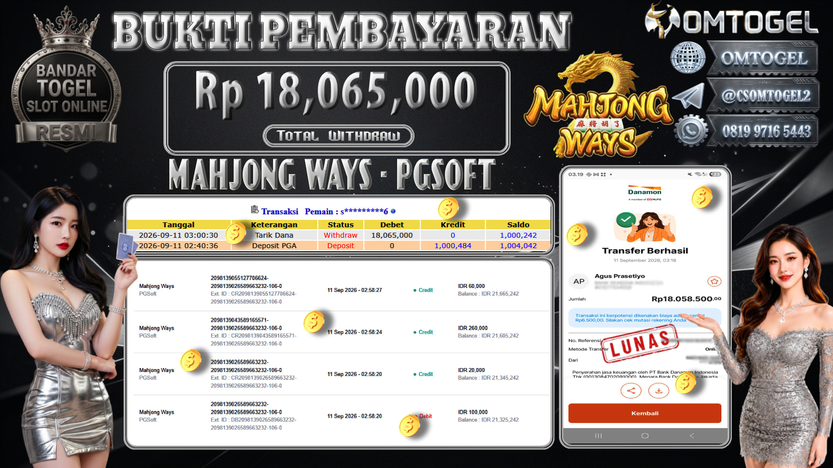 OMTOGEL JACKPOT PG SOFT MAHJONG WAYS Rp.18,065,000,- DIBAYAR LUNAS