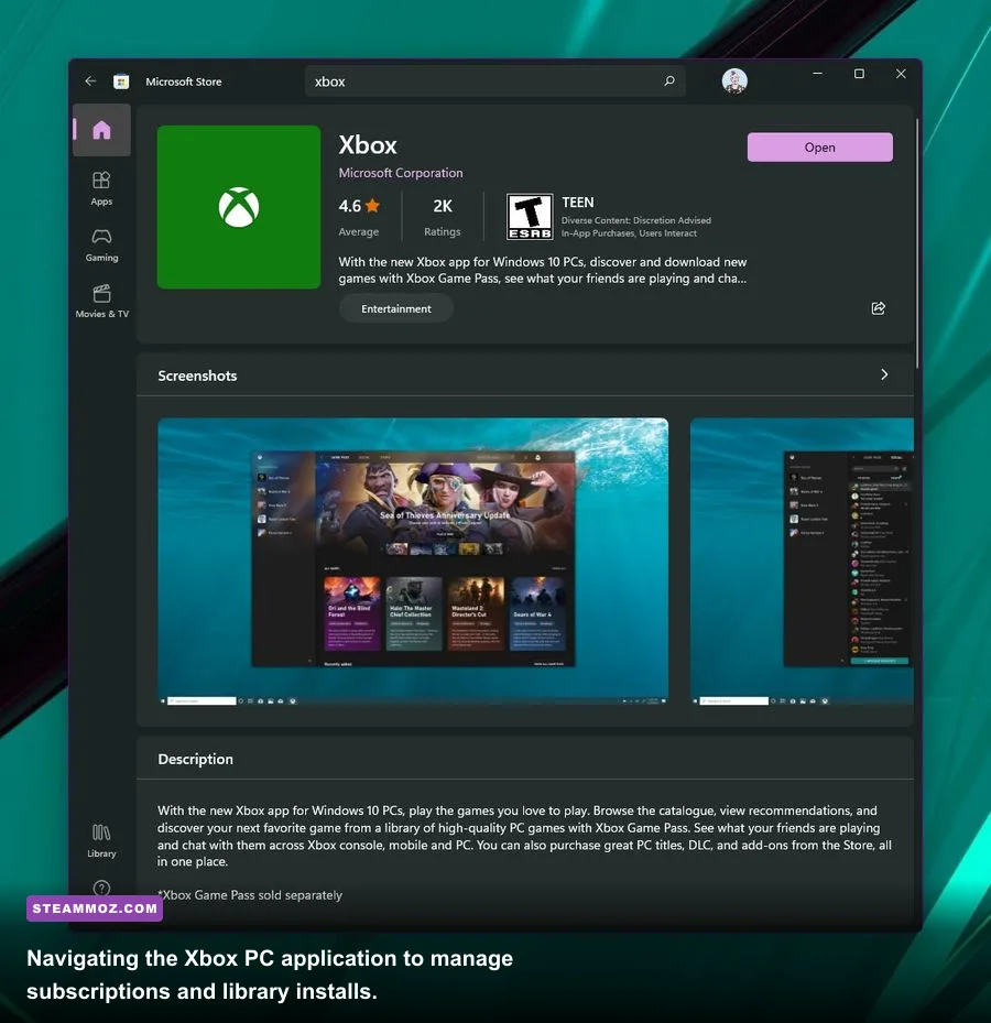 Xbox app running on Windows PC displaying subscription tiers