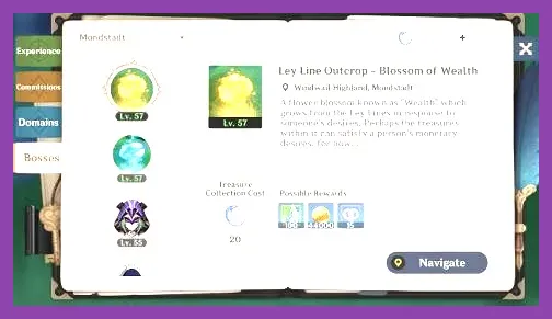 Genshin Impact Blossom of Wealth reward screen showing Mora from a golden ley line