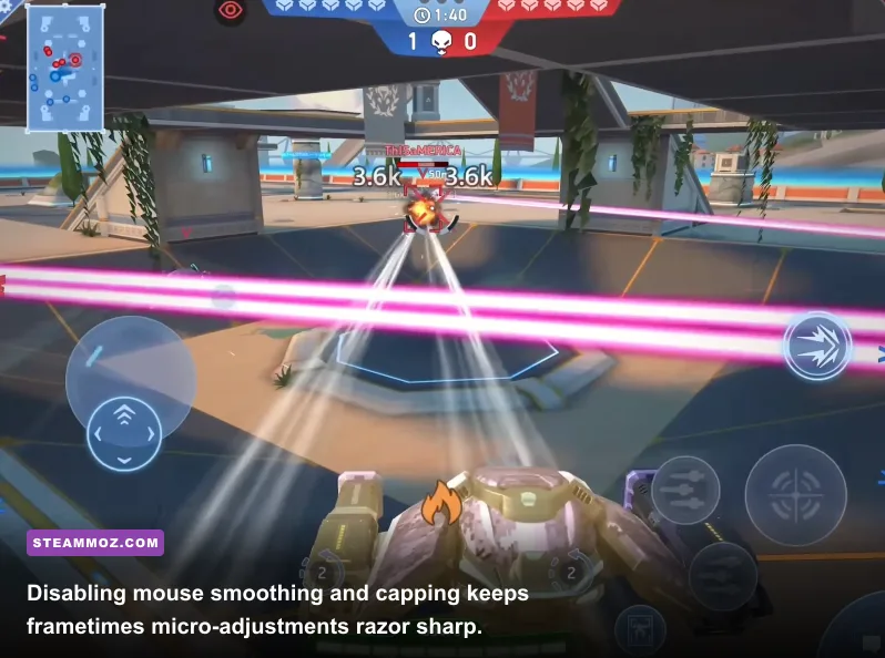Precision aiming crosshairs targeting an enemy mech across the arena