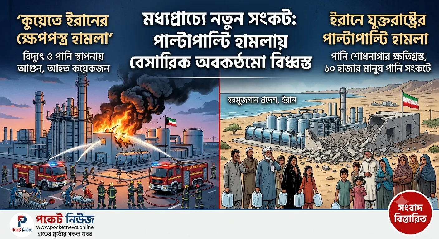 ইরানের হামলায় কুয়েতে বিদ্যুৎকেন্দ্র ও পানি শোধনাগারে আগুন, আহত কয়েকজন; পাল্টাপাল্টি হামলায় নতুন সংকটে মধ্যপ্রাচ্য ইরানের হামলায় কুয়েতে বিদ্যুৎকেন্দ্র ও পানি শোধনাগারে আগুন, আহত কয়েকজন; পাল্টাপাল্টি হামলায় নতুন সংকটে মধ্যপ্রাচ্য