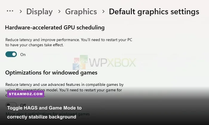 Windows 11 graphics settings showing Hardware-Accelerated GPU Scheduling toggle
