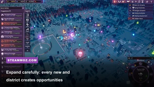 Heart of the Machine early game machine units expanding through a futuristic city