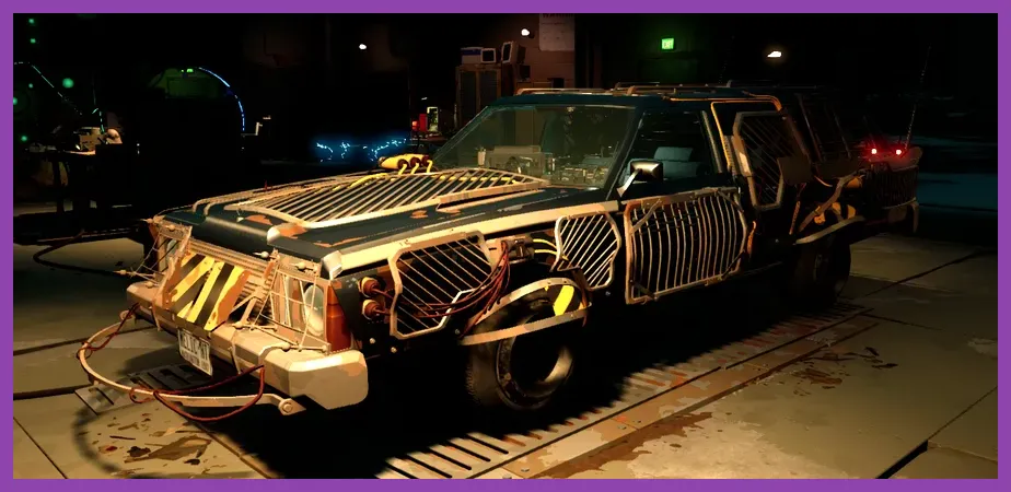 Pacific Drive vehicle with insulated armor enduring electrical anomalies