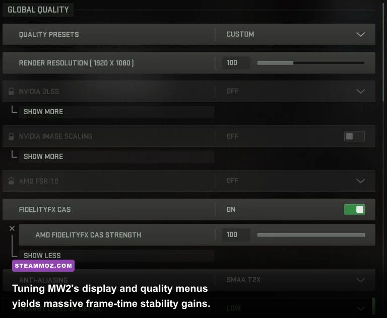 Modern Warfare 2 PC graphics settings configuration tab
