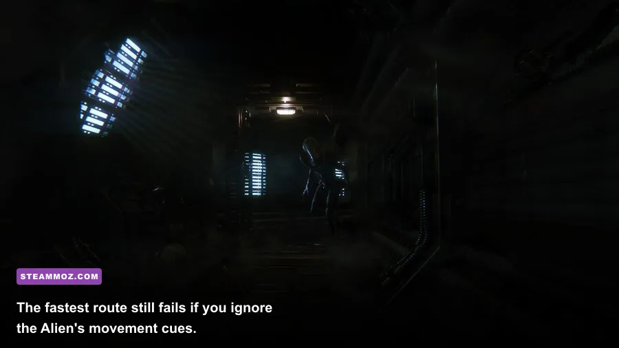 The Xenomorph emerging from a vent during an Alien: Isolation Corporate Lockdown run