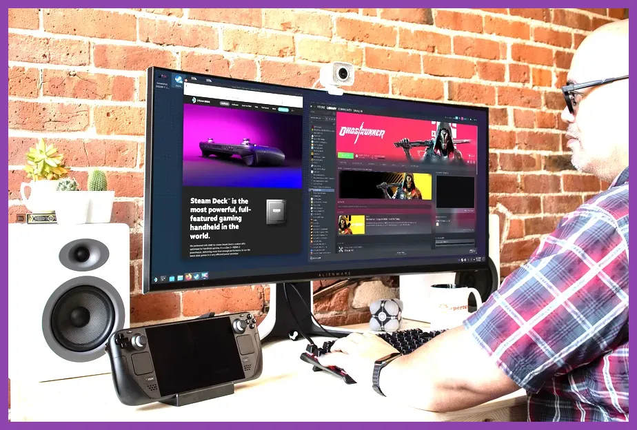 Steam Deck OLED connected to an external dock and monitor