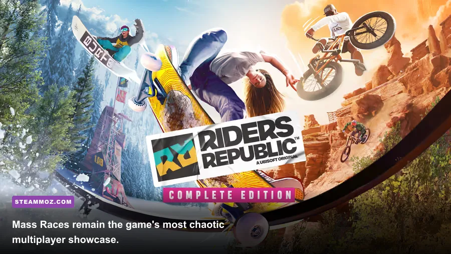 Riders Republic Mass Race with multiple players racing down a mountain on PC