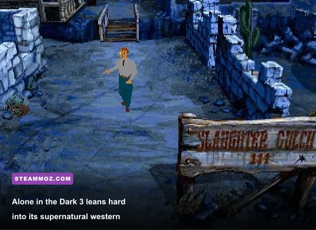 Alone in the Dark 3 gameplay in the desert town of Slaughter Gulch