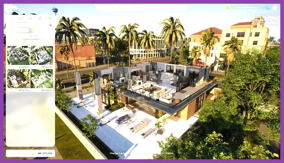 InZOI architectural build mode interface and modern house
