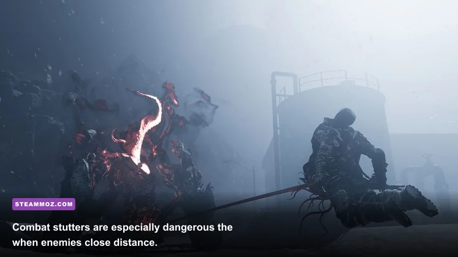 Fade to Silence survivor fighting a monster in a snowy environment