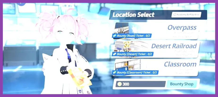 Blue Archive bounty stage UI showing high-level tactical item drops