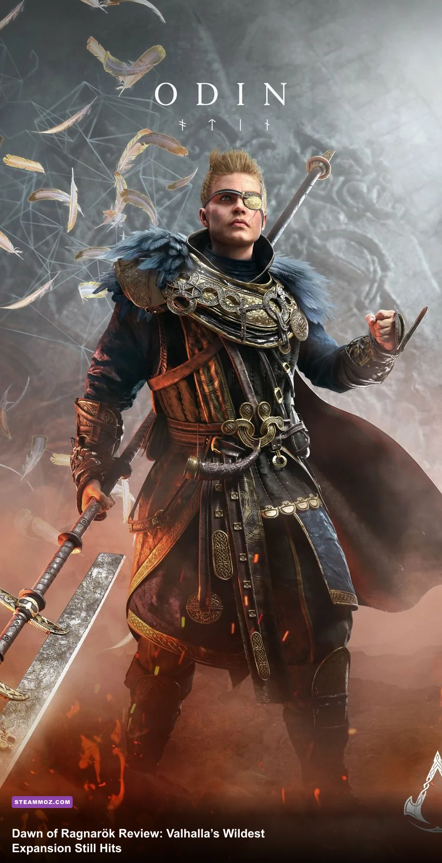 Odin standing in the volcanic world of Svartalfheim in Assassin's Creed Valhalla Dawn of Ragnarok