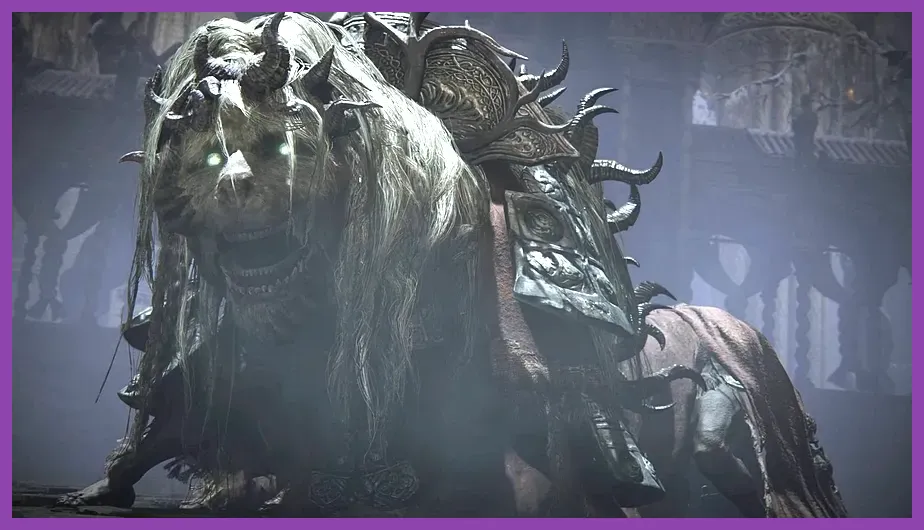Divine Beast Dancing Lion boss attack visual effects in Belurat Tower Settlement