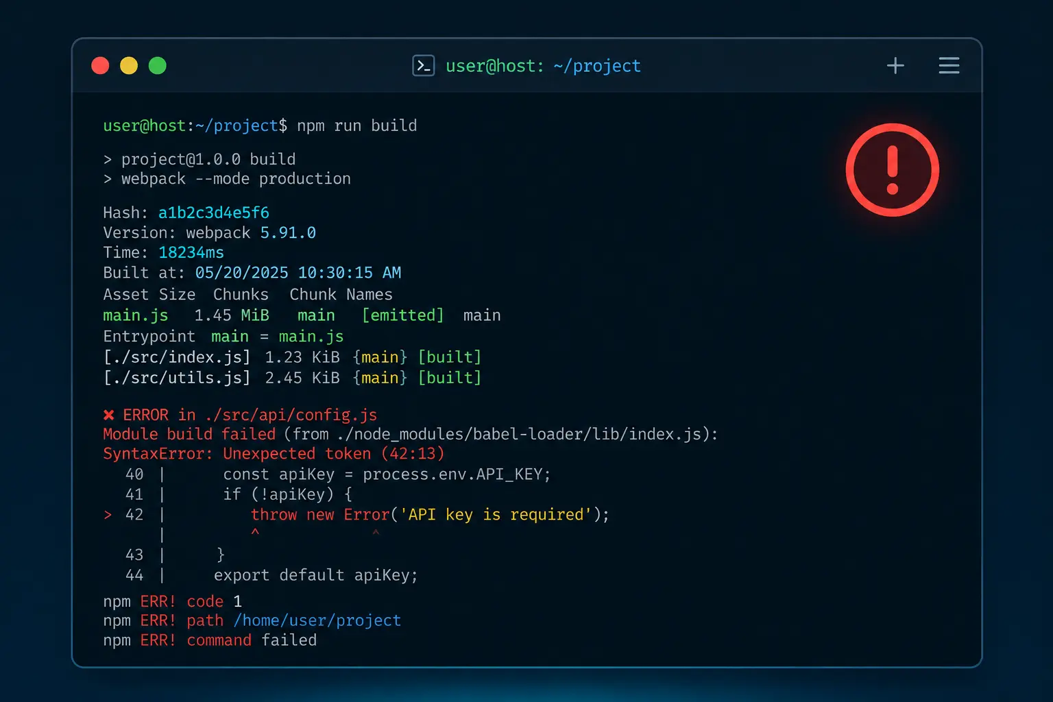 ilustrasi terminal developer menampilkan error otentikasi