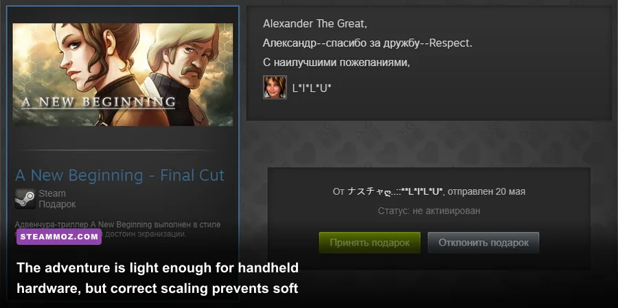 A New Beginning Final Cut running on a Steam Deck display