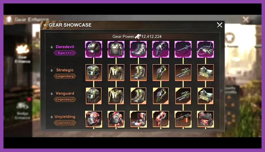 Chief Gear upgrading screen showing Infantry HP and Hunter Attack stats