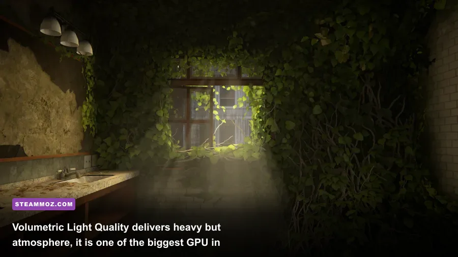 Atmospheric volumetric lighting filtering through the Boston museum windows in The Last of Us Part 1