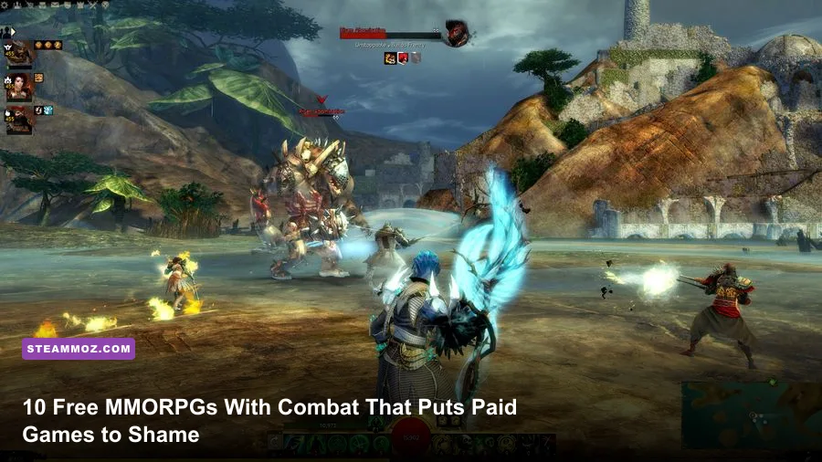 High-octane MMORPG combat featuring massive boss fight mechanics and particle effects
